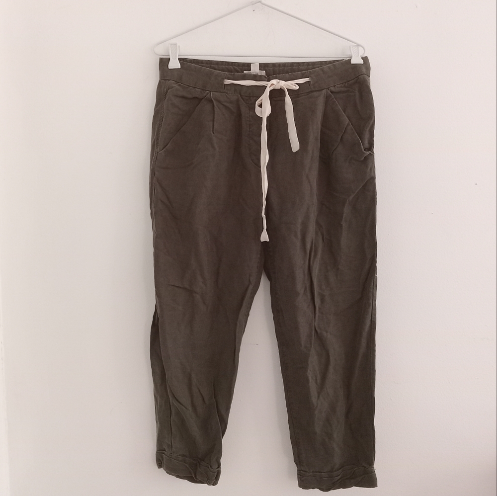 Wilfred Aritzia Linen Blend Olive Green Cropped Pants